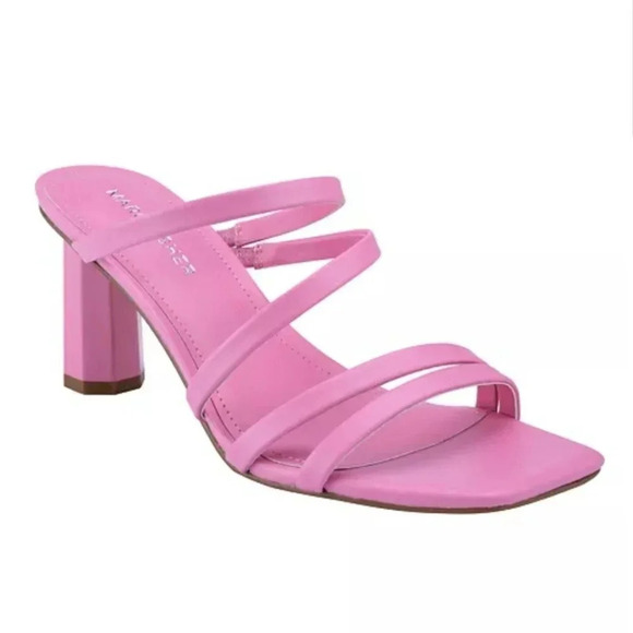 Marc Fisher Square Toe Slip On Pink Patent Leather Octagon Heel Strappy Pumps - Picture 12 of 12